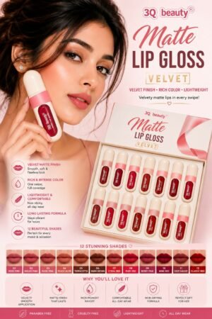💄 3Q Beauty Matte Lip Gloss: Velvet Finish 12-Shade Set 💋