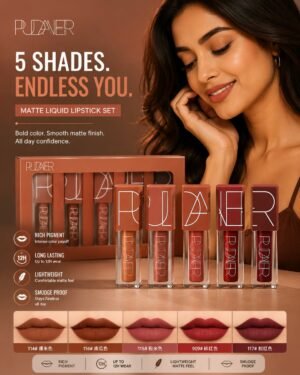 Pudaier 5 Shades Matte Liquid Lipstick Set 💄